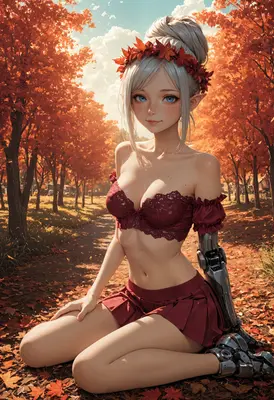 Cyborg Elf in Autumn Forest