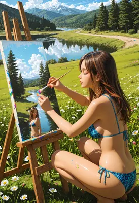 Artist Painting by the Lake