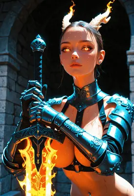 Fiery Demon Knight With Flaming Blade