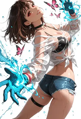 Water Elemental Girl With Pink Butterflies