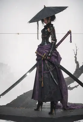 Shadow Blade Ronin Under Umbrellas