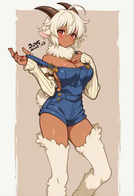 Cute Goat Girl in Denim Overalls