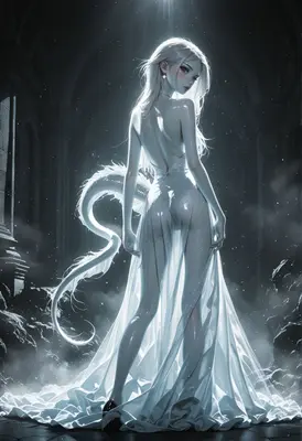 Ethereal White Dragon Maiden in Moonlight