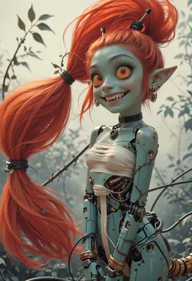 Cyborg Elf with Vibrant Red Hair