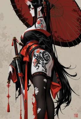 Oni Warrior with Traditional Japanese Tattoo