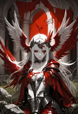 Bloodstained Fallen Angel in Ruined Temple