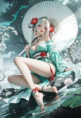 Graceful Maiden with Traditional Paper Umbrella