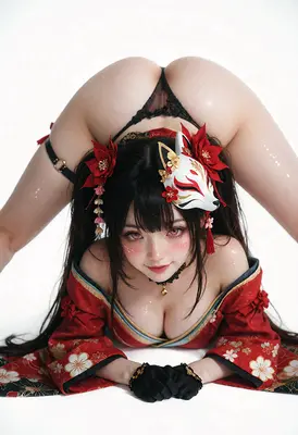 Kitsune Masked Maiden in Traditional Attire
