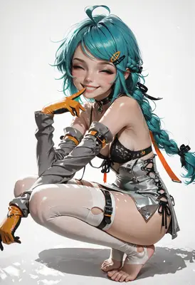 Playful Teal Haired Cyberpunk Girl