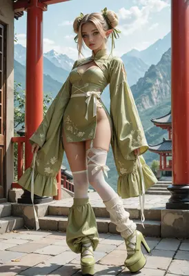 Elegant Elf in Sage Traditional Attire