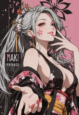 Elegant Sakura Maiden in Floral Kimono