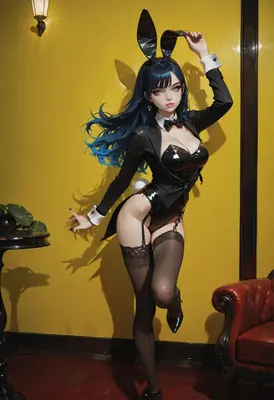 Elegant Bunny Girl in Yellow Room