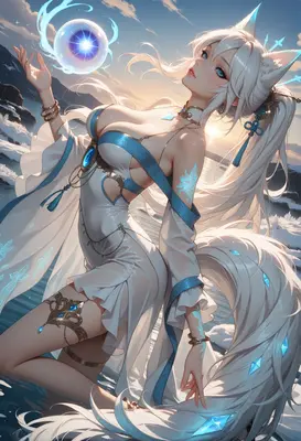 Celestial Kitsune Wielding Frozen Magic