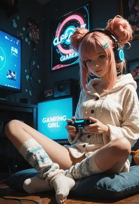 Cozy Pink Haired Gamer Girl