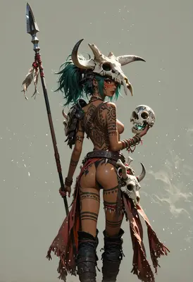 Tribal Warrior with Bone Headdress