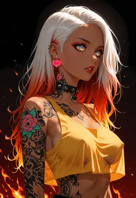 Fiery Eyed Girl with Tattoos