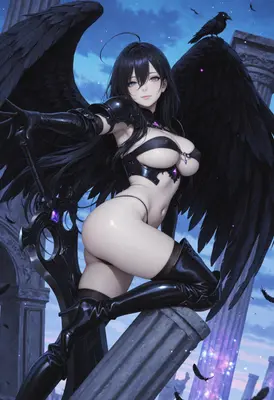 Dark Fallen Angel with Ebony Wings