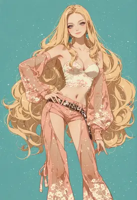 Elegant Blonde Girl in Flowery Outfit