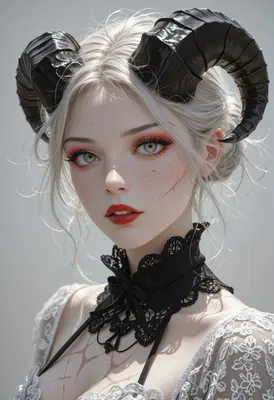 Ethereal Demon Girl with Black Horns