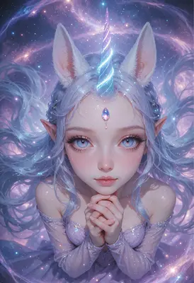 Ethereal Unicorn Girl in Cosmic Light