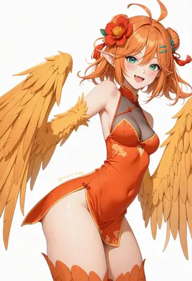 Cheerful Phoenix Girl in Orange Qipao