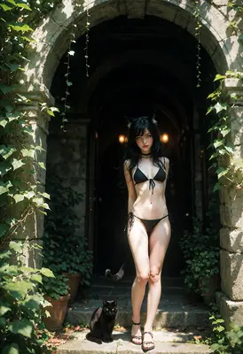Cat Girl in the Stone Archway