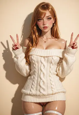 Cute Girl in Off Shoulder Sweater
