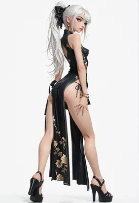 Elegant Silver Haired Beauty in Cheongsam
