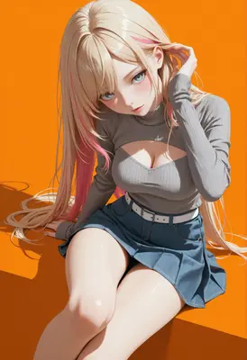 Blonde Anime Girl with Pink Highlights