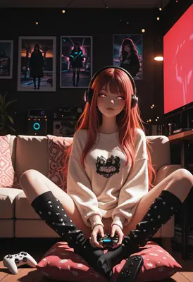 Gamer Girl Relaxing at Home