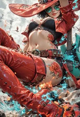 Fiery Rocker with Rose Tattoos