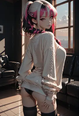 Pink Haired Girl in Cozy Sweater