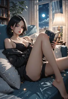 Midnight Reading in Starry Moonlight