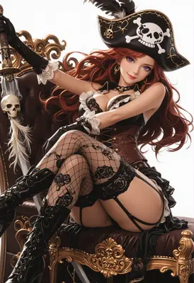 Sultry Pirate Queen on Throne