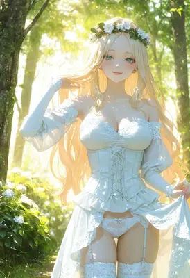 Blonde Maiden in a Sunlit Forest