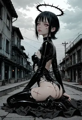 Scarred Fallen Angel in Latex