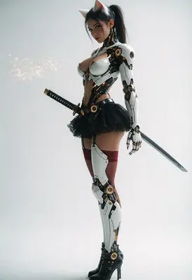 Cybernetic Catgirl Warrior with Katana