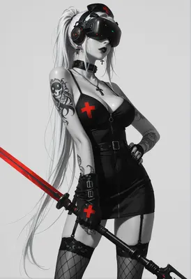 Cybernetic Nurse with Neon Blade