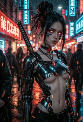 Cybernetic Warrior in Neon City