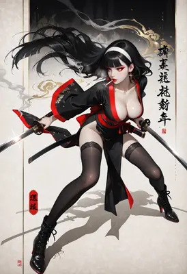 Dual Wielding Samurai in Black Kimono