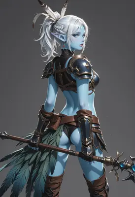 Blue Elf Warrior with Feather Staff