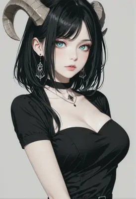 Elegant Ram Horned Anime Beauty