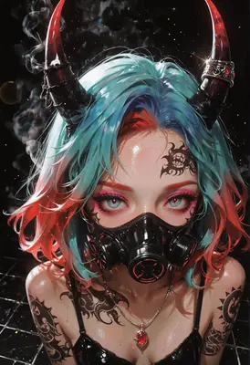 Cybernetic Demon Girl in Gas Mask