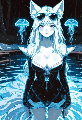 Fox Girl with Neon Jellyfish