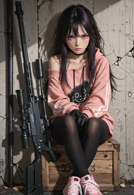Quiet Sniper in Pink Hoodie
