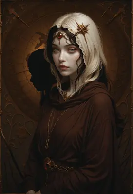 Ethereal Priestess in Golden Ornate Frame
