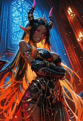 Radiant Demon Queen in Gothic Chamber