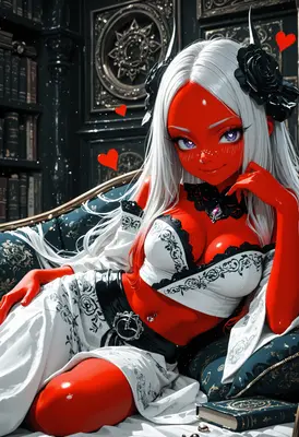 Red Devil Maiden in Gothic Library