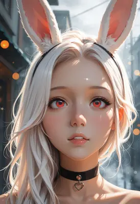 Ethereal Bunny Girl with Red Eyes