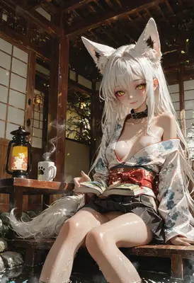 Fox Girl Reading by the Lantern